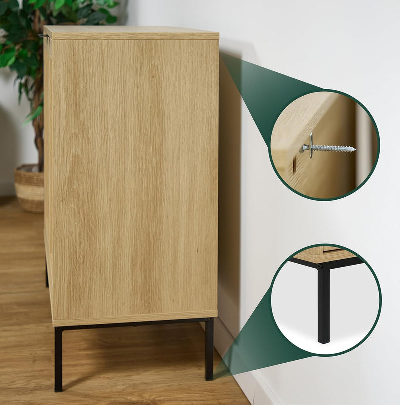 Sideboard 76x80x35CM Kitchen Storage Cabinet 2 Rattan