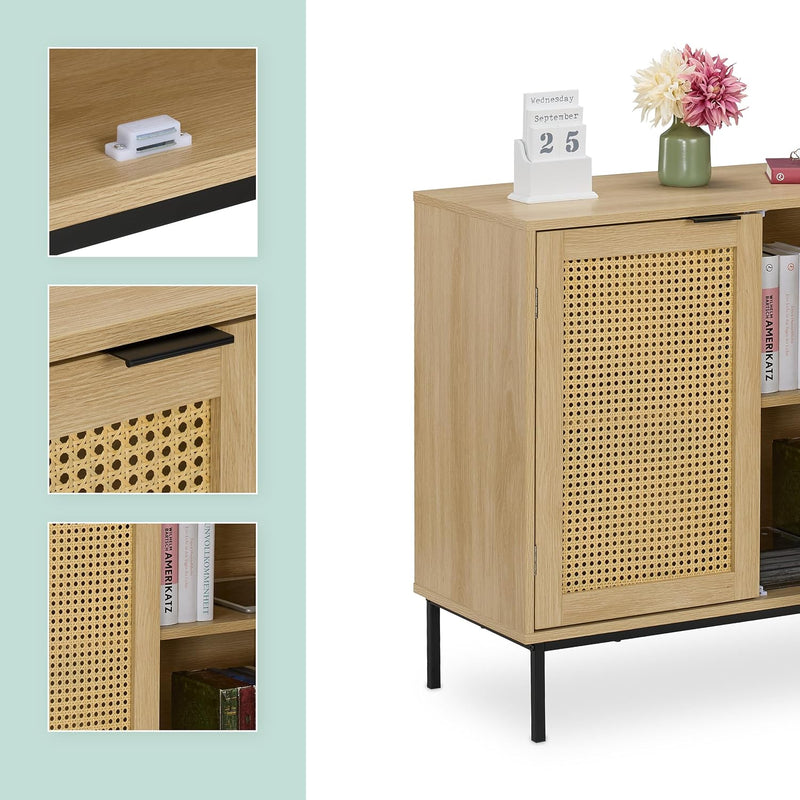 Sideboard 76x80x35CM Kitchen Storage Cabinet 2 Rattan
