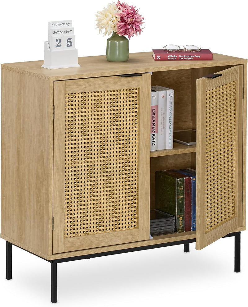 Sideboard 76x80x35CM Kitchen Storage Cabinet 2 Rattan