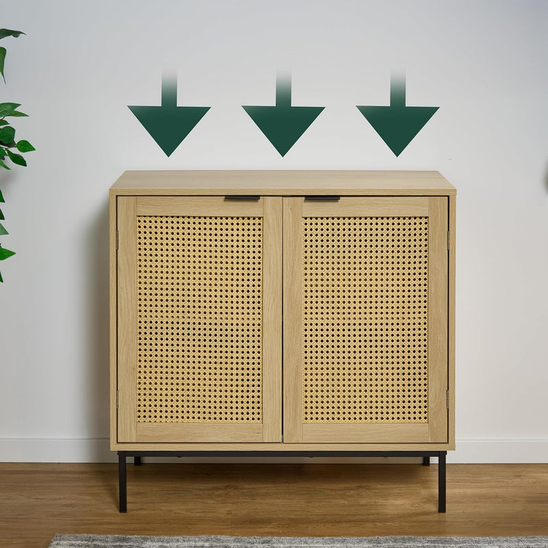 Sideboard 76x80x35CM Kitchen Storage Cabinet 2 Rattan