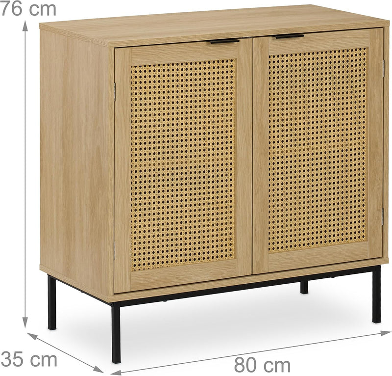Sideboard 76x80x35CM Kitchen Storage Cabinet 2 Rattan