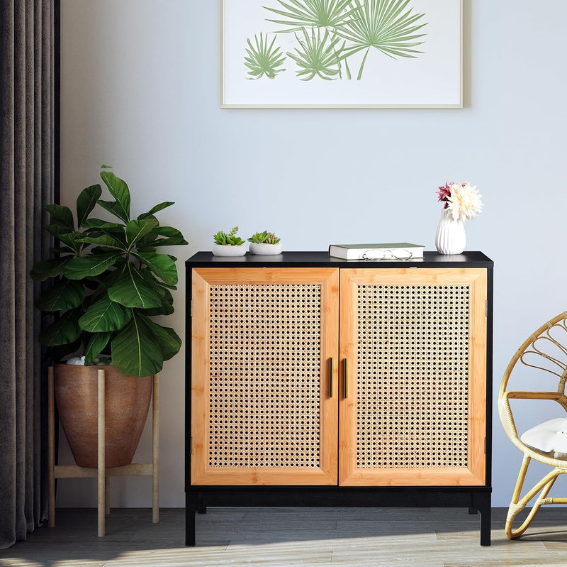 Sideboard 76x80x39CM Kitchen Storage Cabinet 2 Rattan