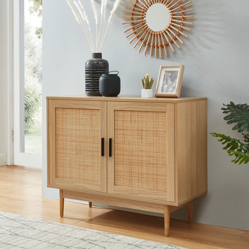 Sideboard Amana Oak Effect and Rattan Cane 90CM