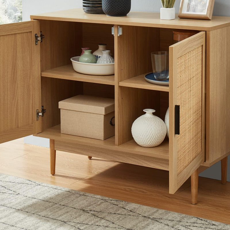 Sideboard Amana Oak Effect and Rattan Cane 90CM