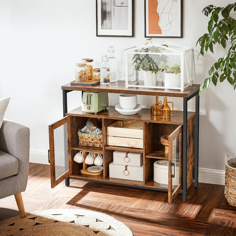 Sideboard Buffet Table with 2 Transparent Glass Doors