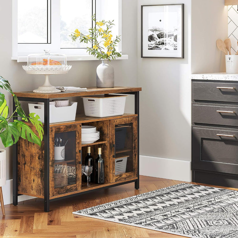 Sideboard Buffet Table with 2 Transparent Glass Doors