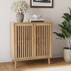 Sideboard Cabinet Farmhouse Buffet with Slatted Doors Adjustable