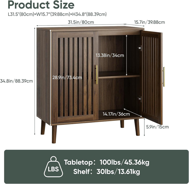 Sideboard Cabinet Farmhouse Buffet with Slatted Doors Adjustable
