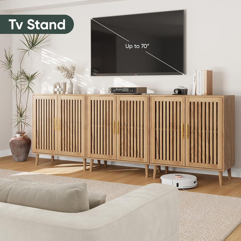 Sideboard Cabinet Farmhouse Buffet with Slatted Doors Adjustable