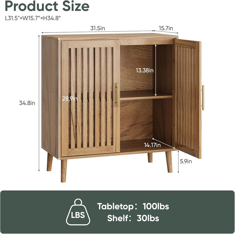Sideboard Cabinet Farmhouse Buffet with Slatted Doors Adjustable