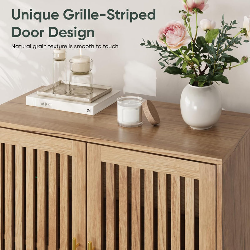 Sideboard Cabinet Farmhouse Buffet with Slatted Doors Adjustable