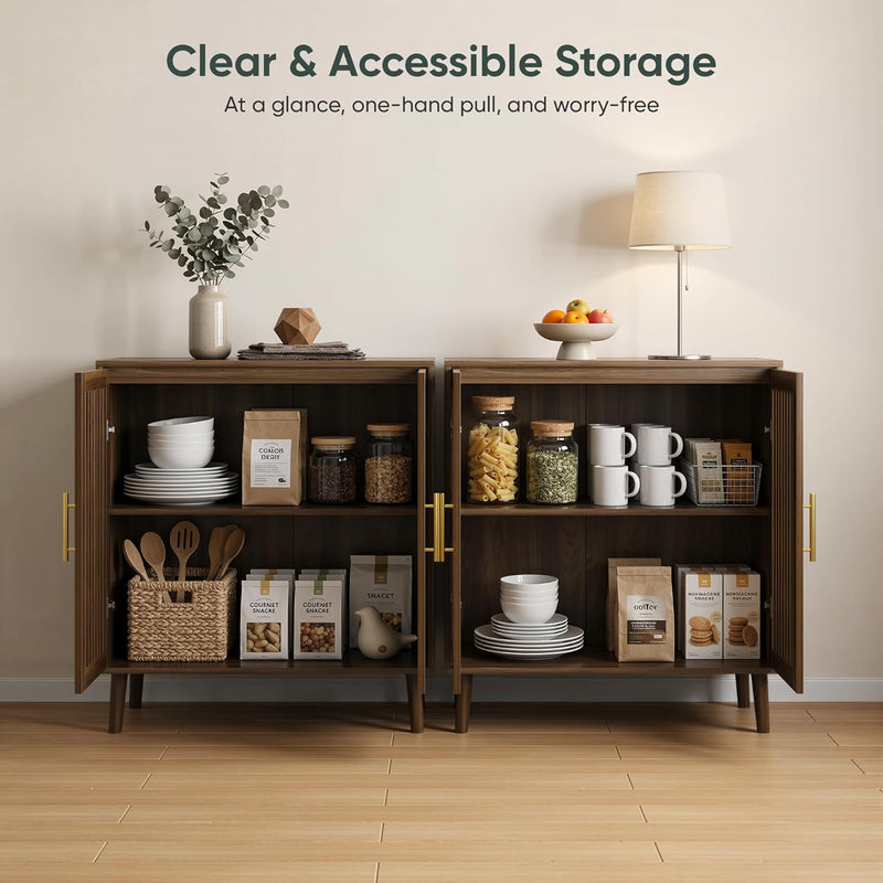 Sideboard Cabinet Farmhouse Buffet with Slatted Doors Adjustable