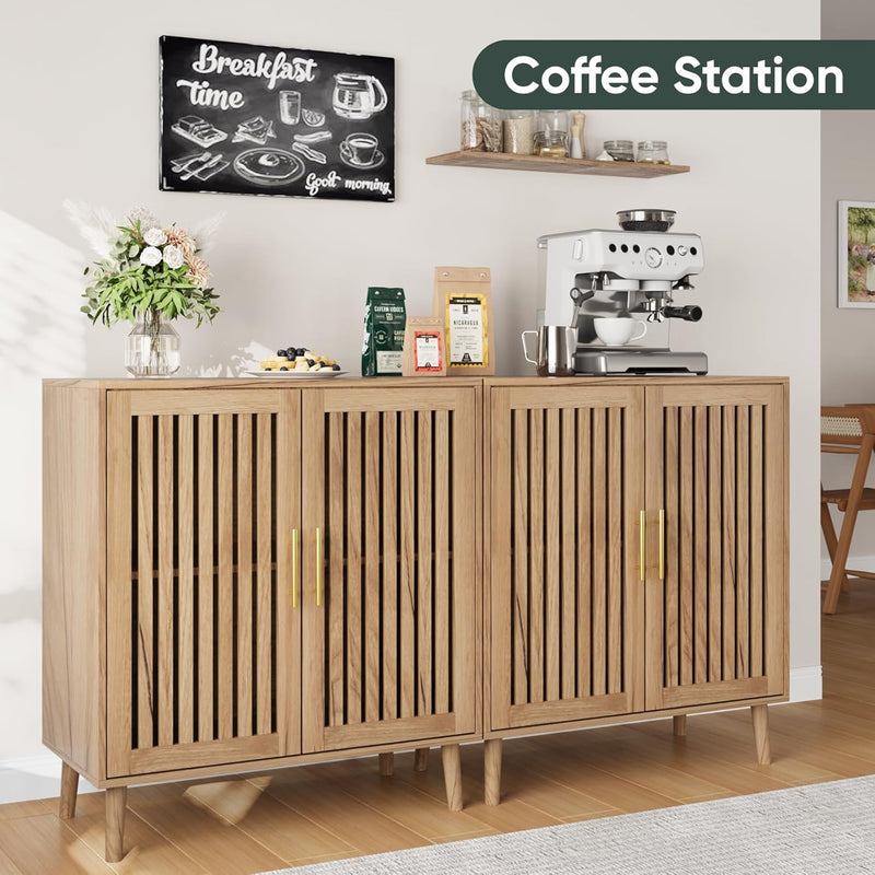 Sideboard Cabinet Farmhouse Buffet with Slatted Doors Adjustable