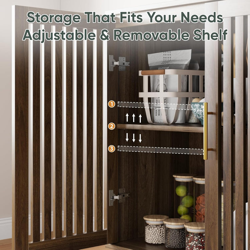 Sideboard Cabinet Farmhouse Buffet with Slatted Doors Adjustable