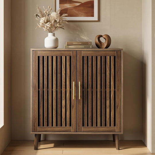 Sideboard Cabinet Farmhouse Buffet with Slatted Doors Adjustable