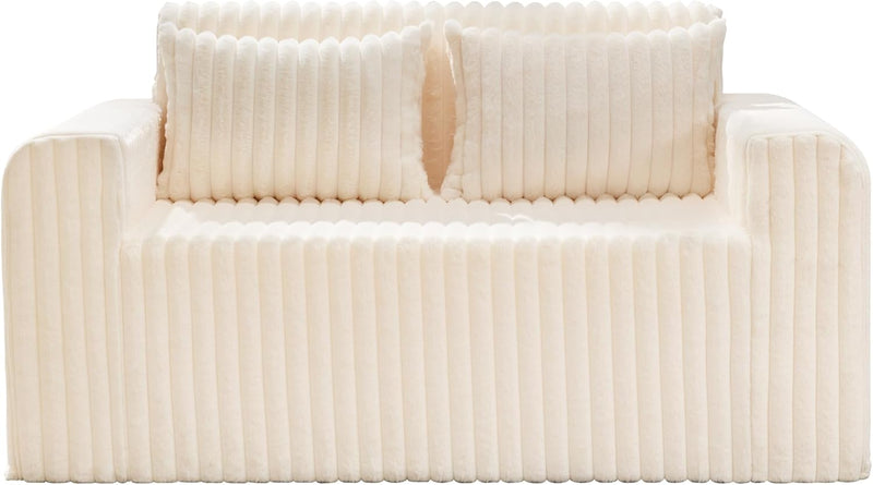 Single Foam Sofa with Pillows Comfy Furry Couch