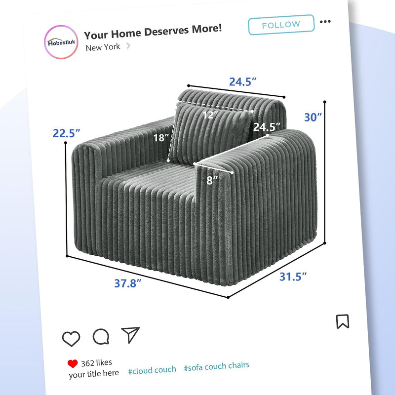 Single Foam Sofa with Pillows Comfy Furry Couch
