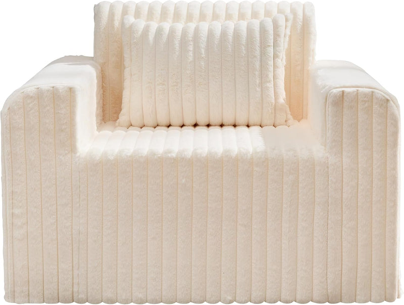 Single Foam Sofa with Pillows Comfy Furry Couch