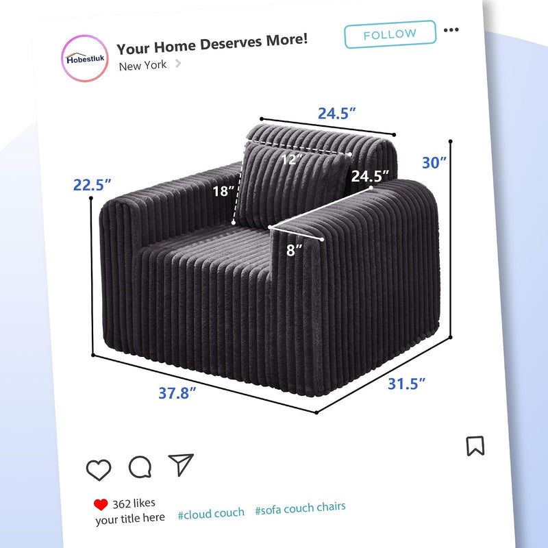 Single Foam Sofa with Pillows Comfy Furry Couch
