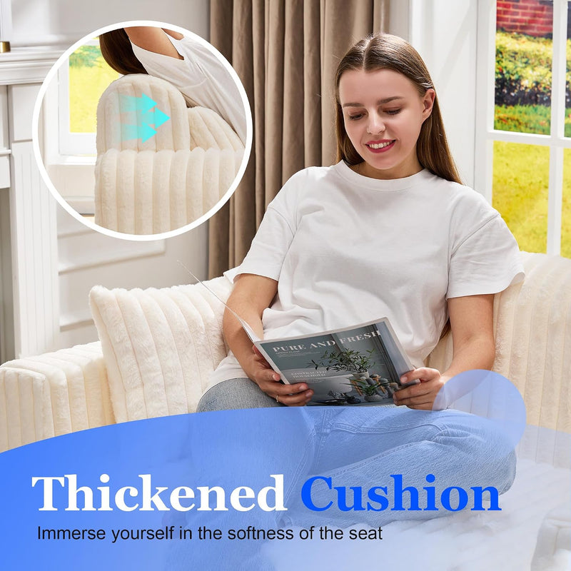Single Foam Sofa with Pillows Comfy Furry Couch