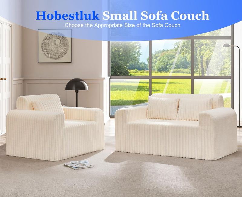 Single Foam Sofa with Pillows Comfy Furry Couch