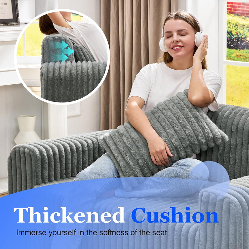 Single Foam Sofa with Pillows Comfy Furry Couch