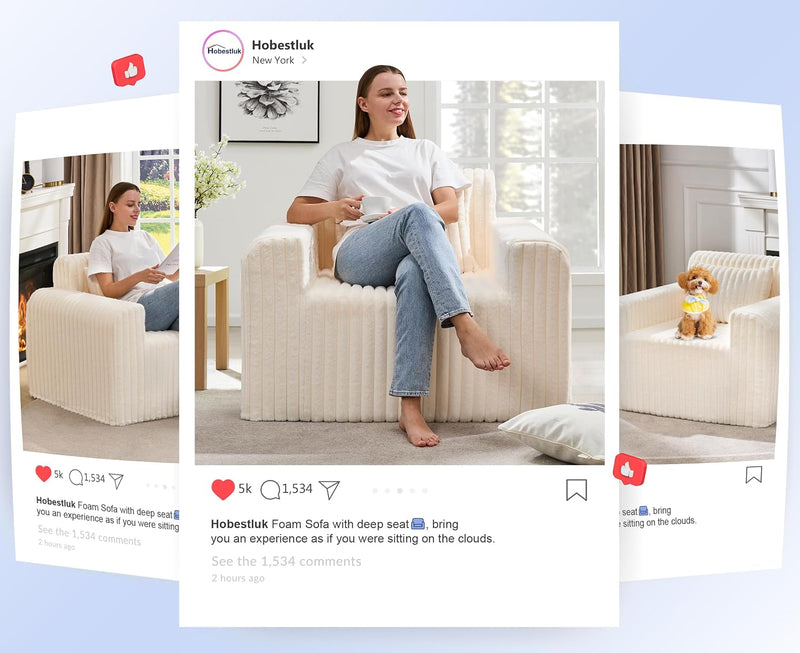 Single Foam Sofa with Pillows Comfy Furry Couch