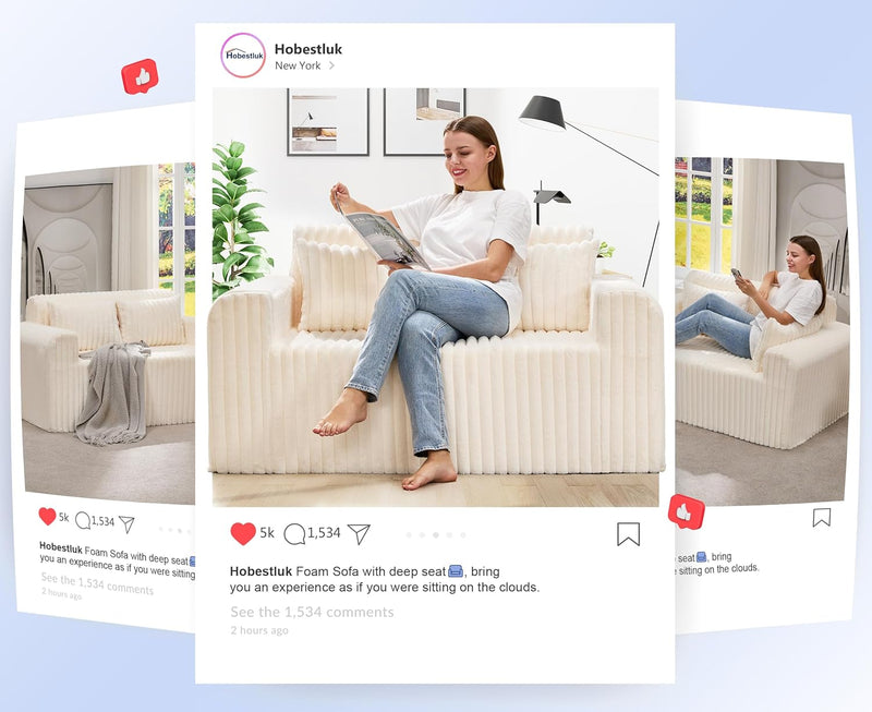 Single Foam Sofa with Pillows Comfy Furry Couch