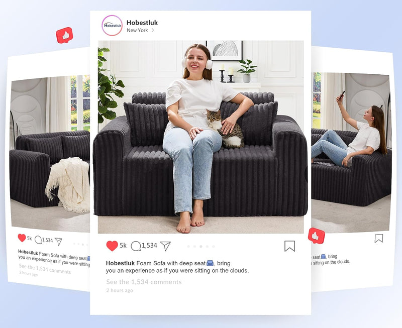 Single Foam Sofa with Pillows Comfy Furry Couch