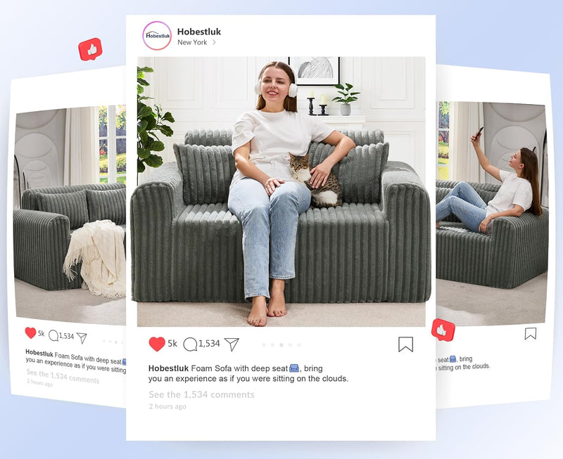 Single Foam Sofa with Pillows Comfy Furry Couch