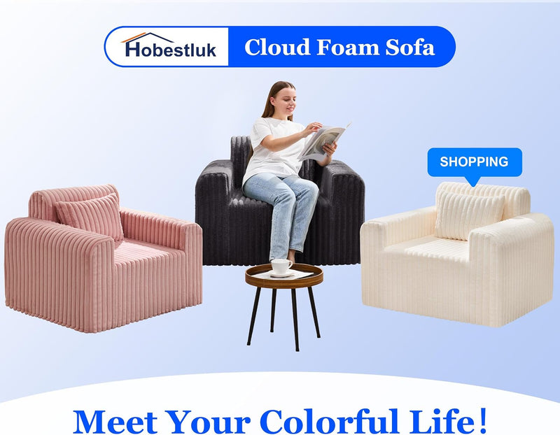 Single Foam Sofa with Pillows Comfy Furry Couch