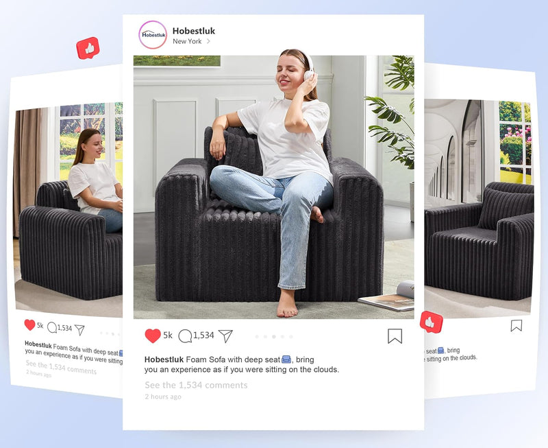 Single Foam Sofa with Pillows Comfy Furry Couch