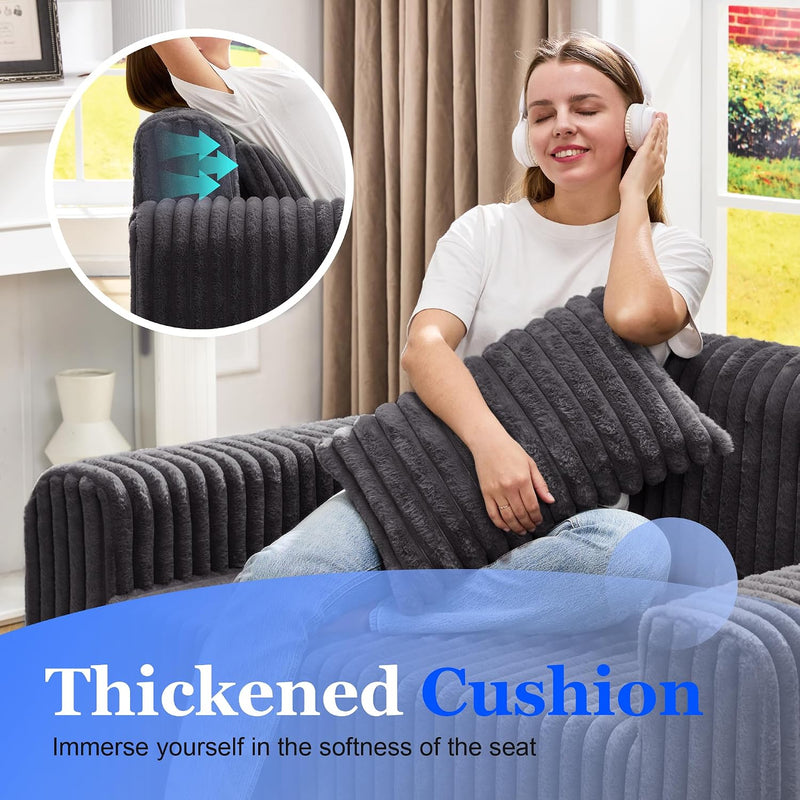 Single Foam Sofa with Pillows Comfy Furry Couch