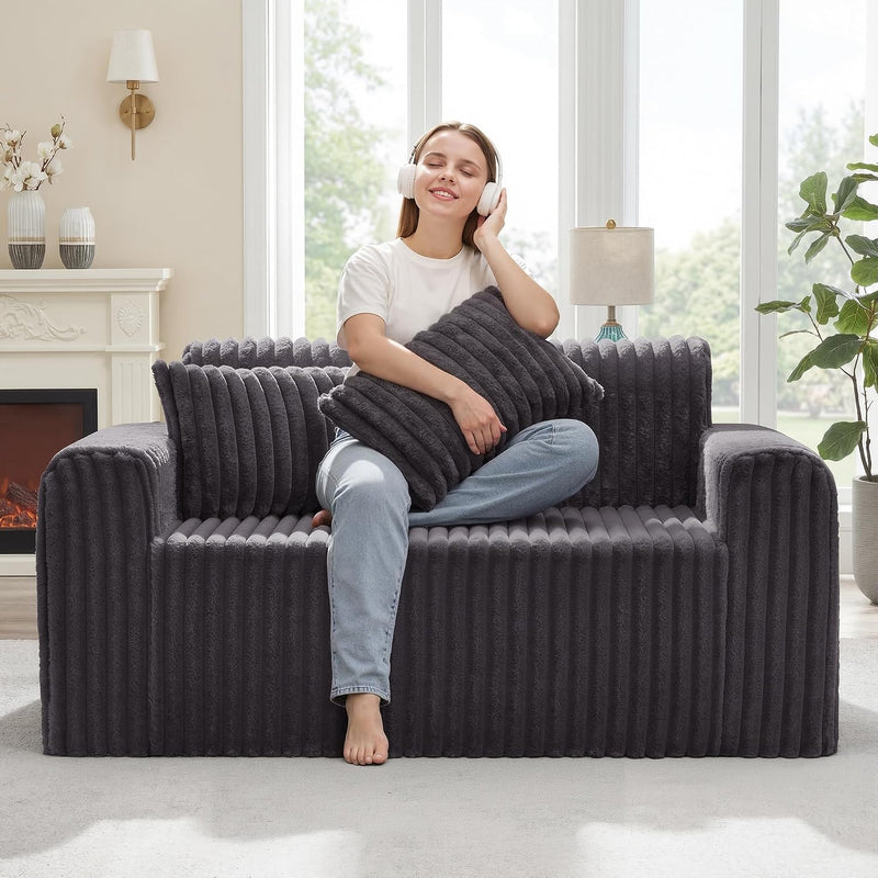 Single Foam Sofa with Pillows Comfy Furry Couch