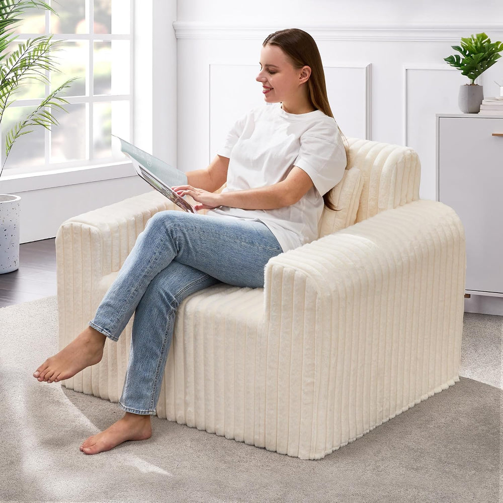 Single Foam Sofa with Pillows Comfy Furry Couch