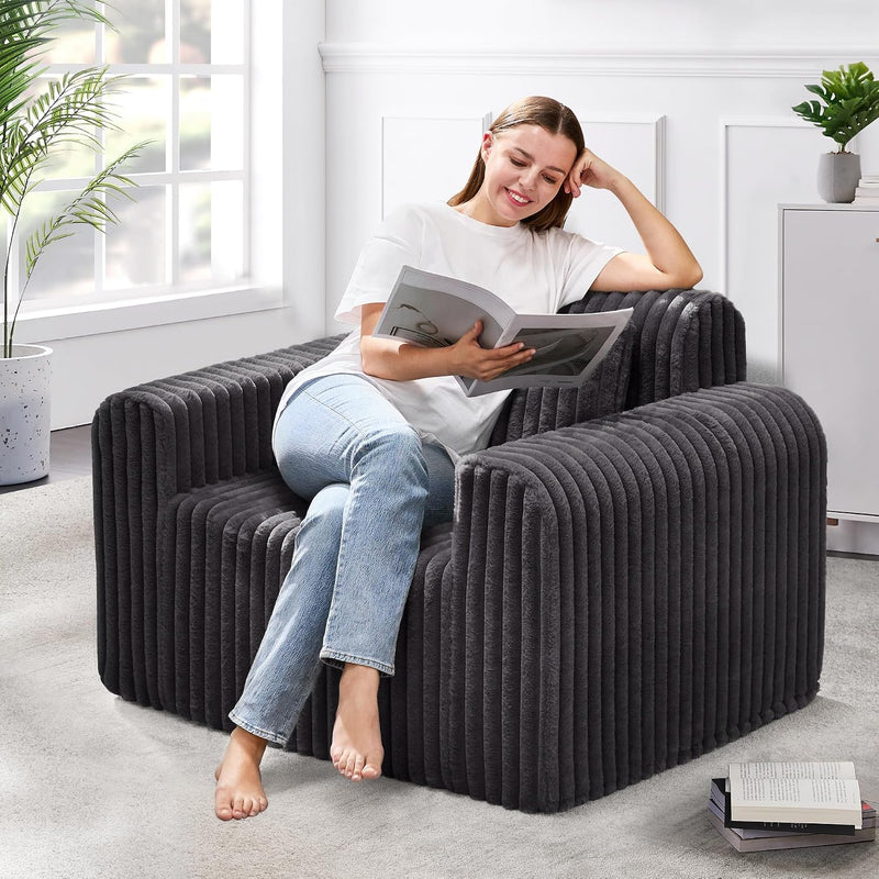 Single Foam Sofa with Pillows Comfy Furry Couch