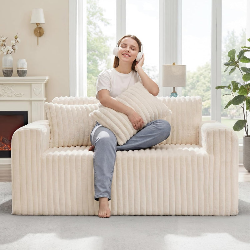 Single Foam Sofa with Pillows Comfy Furry Couch