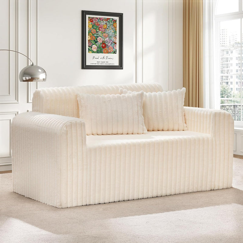 Single Foam Sofa with Pillows Comfy Furry Couch