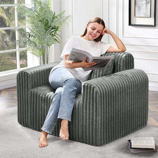 Single Foam Sofa with Pillows Comfy Furry Couch