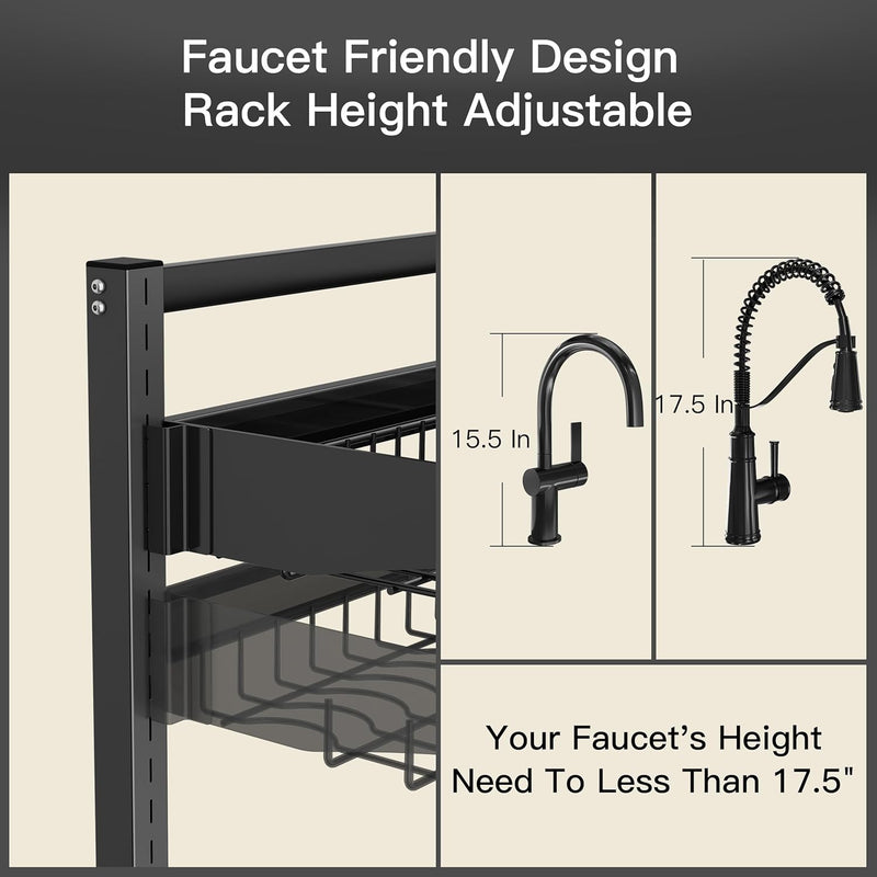 Adjustable Over Sink Dish Drainer Rack Stainless Steel