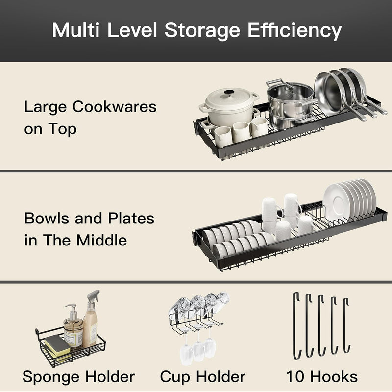Adjustable Over Sink Dish Drainer Rack Stainless Steel