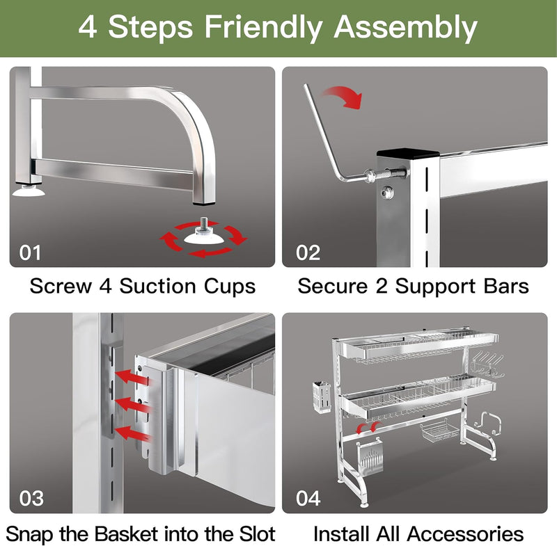 Adjustable Over Sink Dish Drainer Rack Stainless Steel