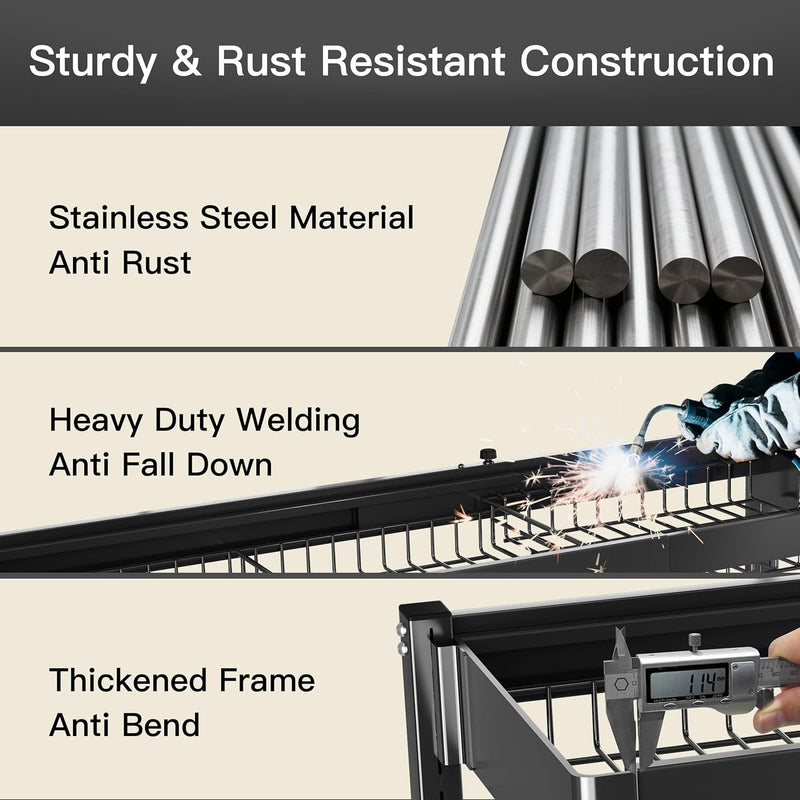 Adjustable Over Sink Dish Drainer Rack Stainless Steel