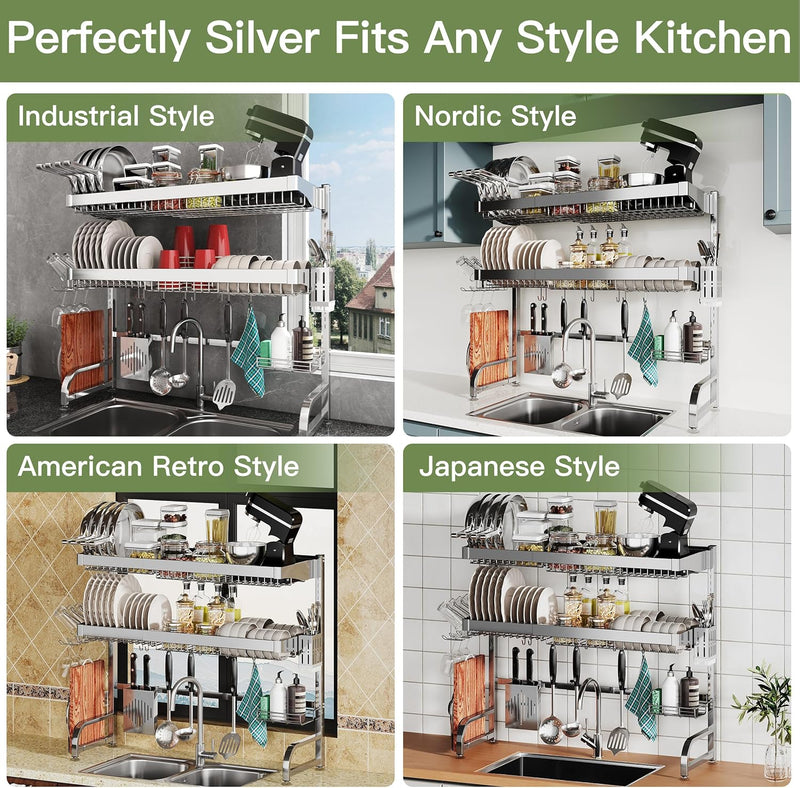 Adjustable Over Sink Dish Drainer Rack Stainless Steel