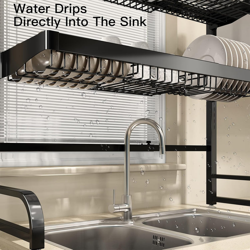 Adjustable Over Sink Dish Drainer Rack Stainless Steel