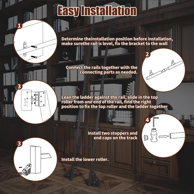 Sliding Library Ladder Hardware Carbon Steel Material Rail