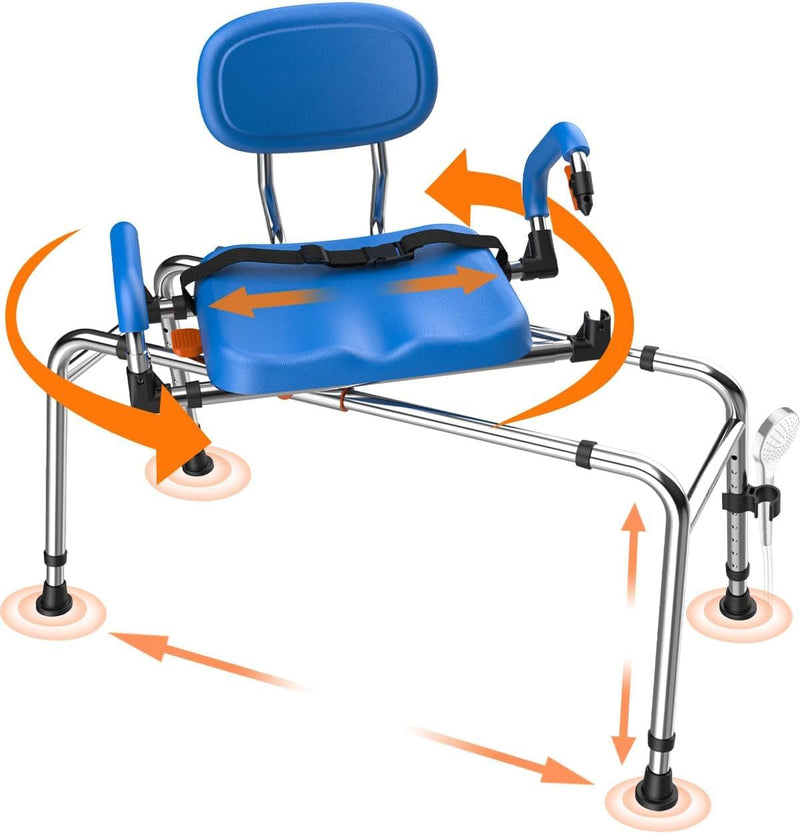 Sliding Shower Chair Swivel Seat 204KG Adjustable Tub