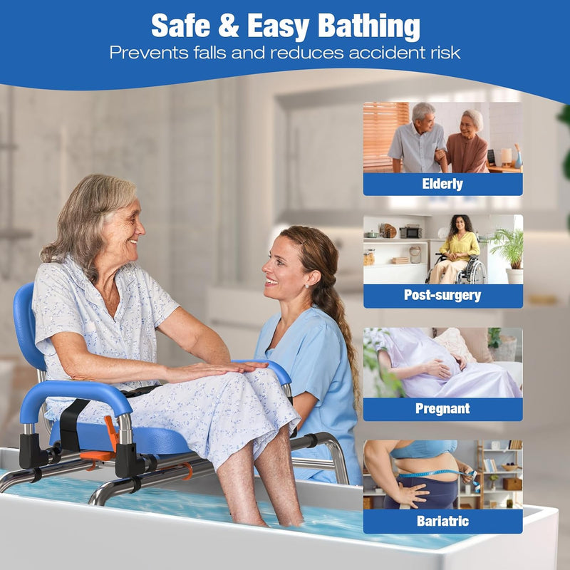 Sliding Shower Chair Swivel Seat 204KG Adjustable Tub