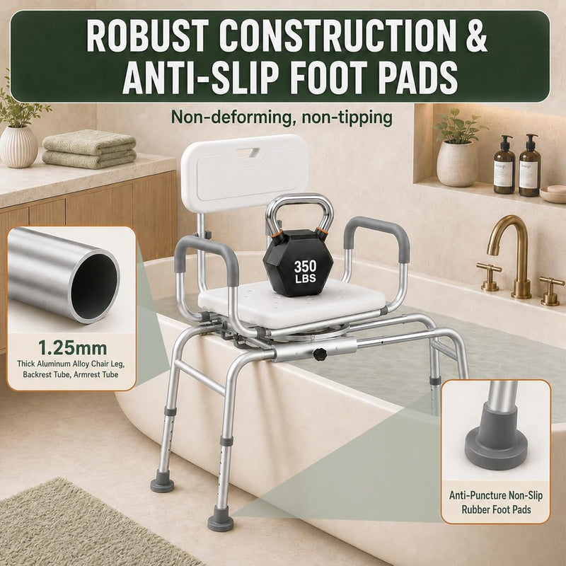 Sliding Shower Chair with Wide Swivel Seat