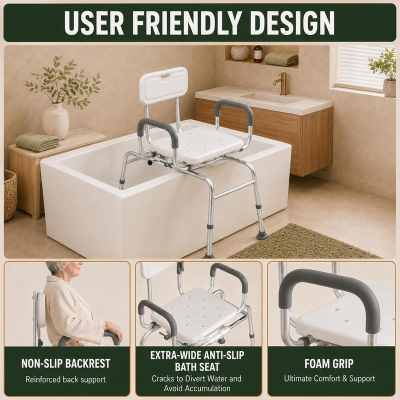 Sliding Shower Chair with Wide Swivel Seat